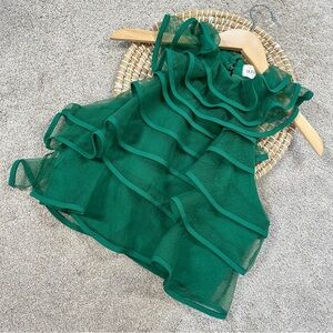 La Esquina Azul Women’s Organza Layered Ruffle Top Sleeveless Crop Party Green M